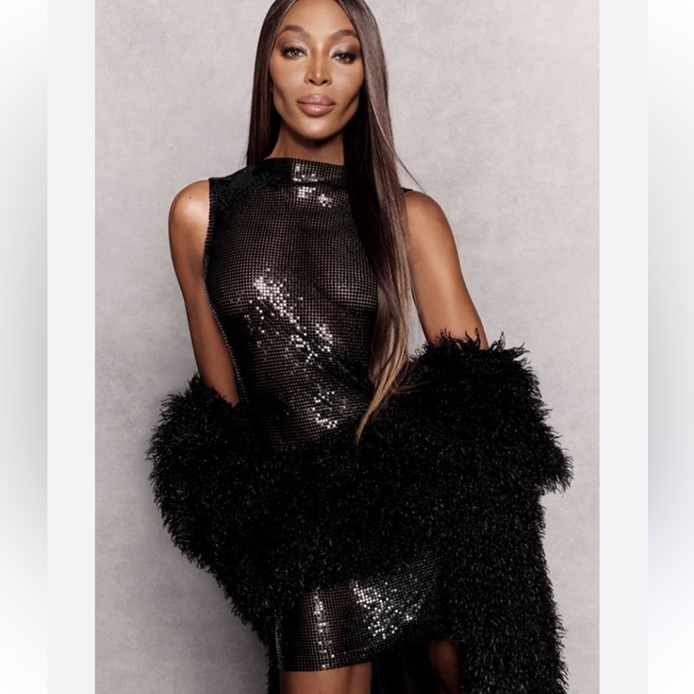 Designed by Naomi Campbell -
Black Chainmail High Neck dress